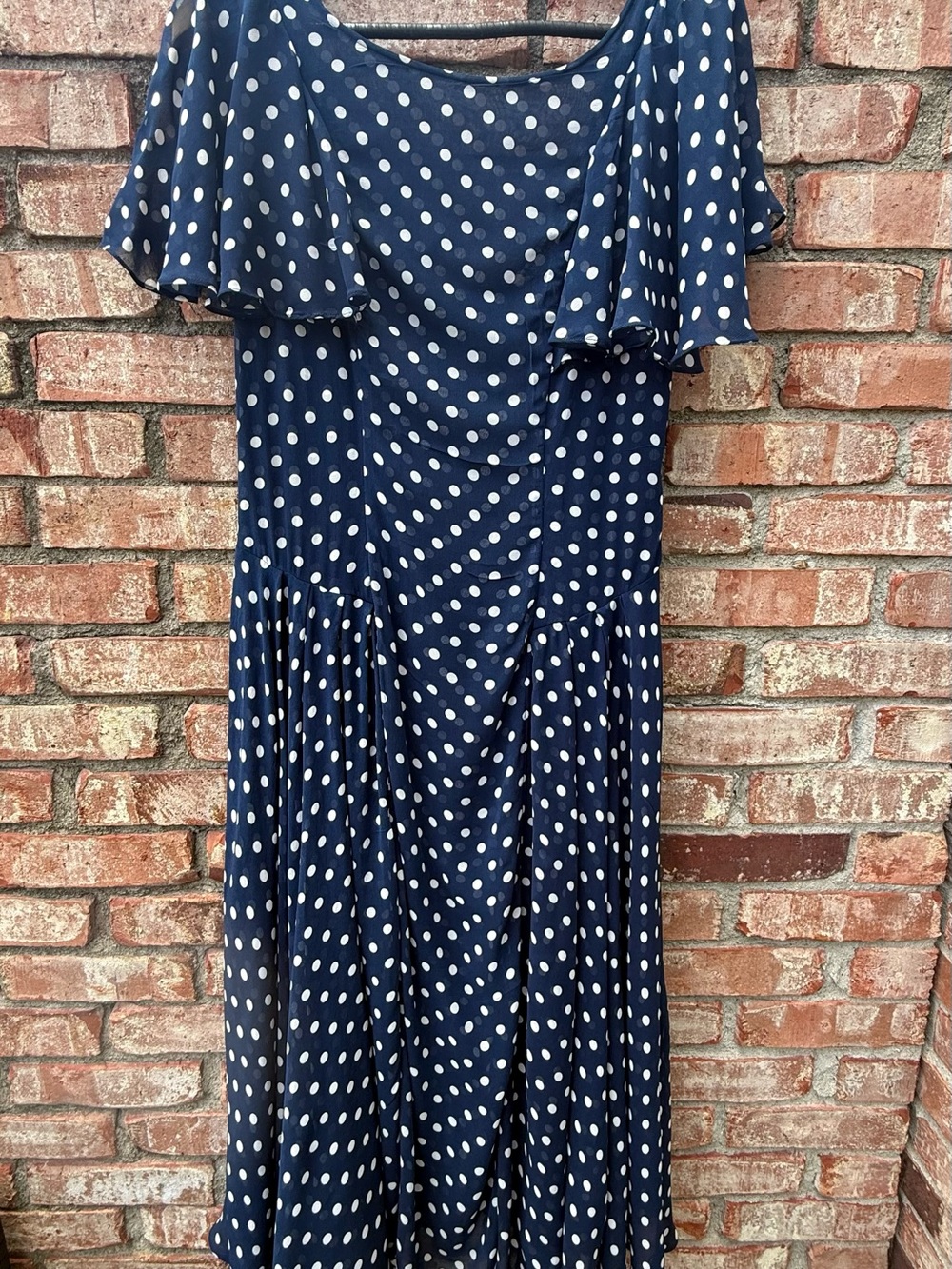 Navy Polka Dot Midi Dress with Flutter Sleeves